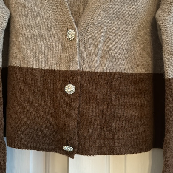 Cami NYC Maya Cardigan Merino Wool in Cream Taupe and Brown - Picture 5 of 10
